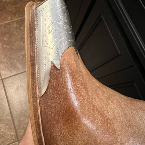 Distressed Faux Leather Bootie Metal Toe Block Heel Cowgirl Western Ankle Boot - Picture 15 of 15